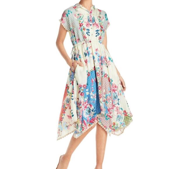 JOHNNY WASs  Lubello Parker Silk Patchwork Shirt Dress Multi Size Small - Picture 1 of 14